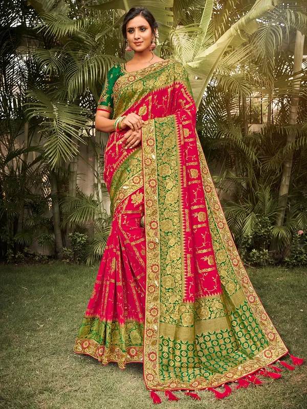 Magenta heavy saree for wedding function in silk