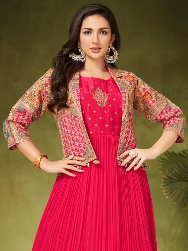 Magenta jacket style floor length anarkali