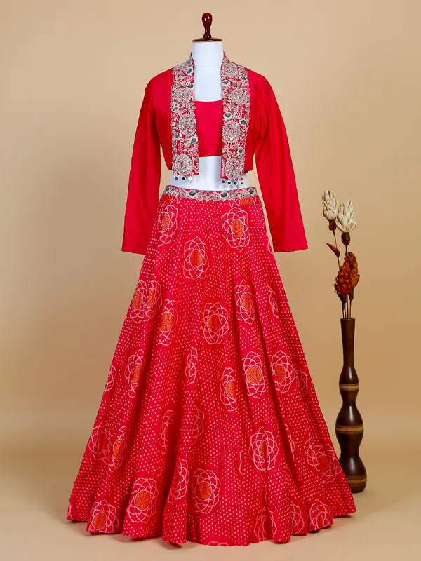 Magenta jacket style lehenga with crop top