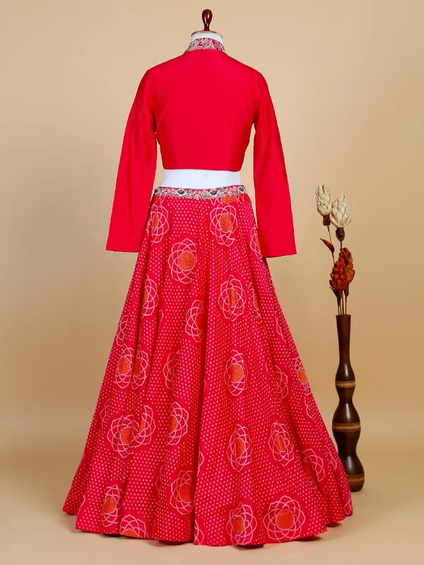 Magenta jacket style lehenga with crop top
