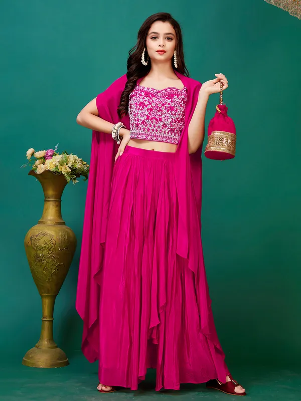 Magenta jacket style silk palazzo suit