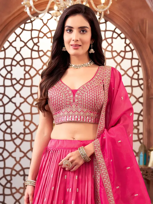 Magenta lehenga choli in silk for wedding