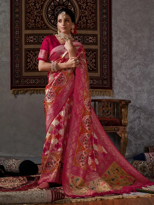 Magenta minakari saree with zari work