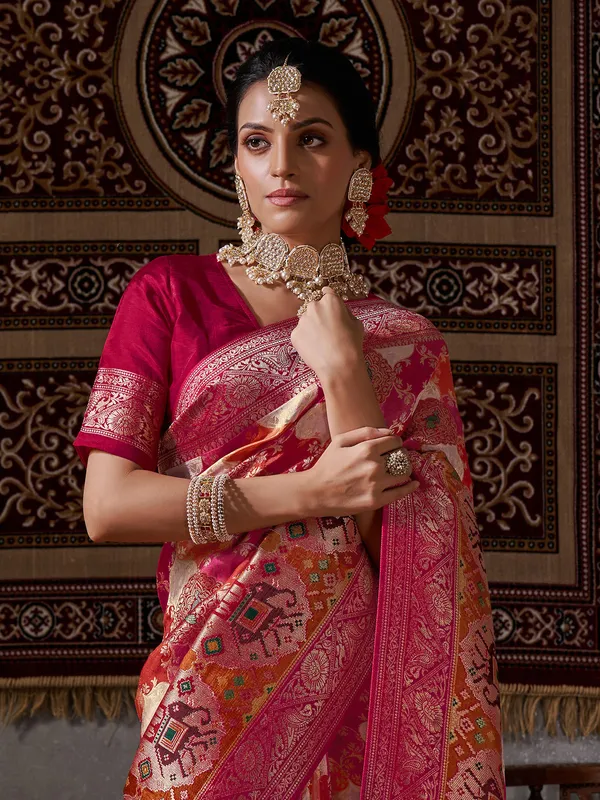 Magenta minakari saree with zari work