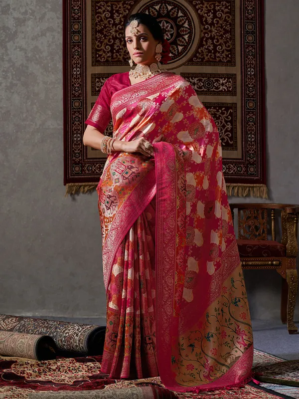 Magenta minakari saree with zari work