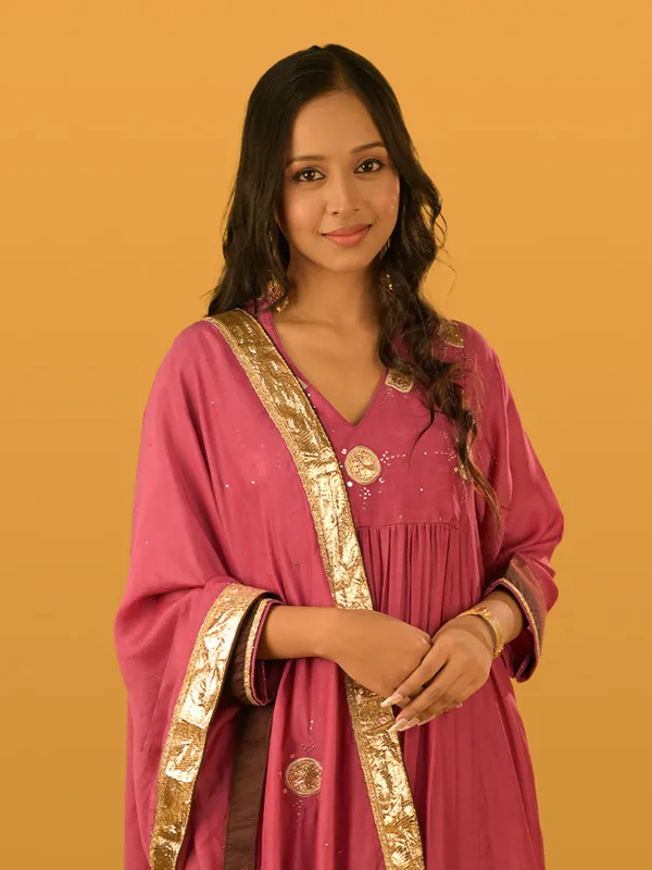 Magenta modal silk festive wear palazzo suit