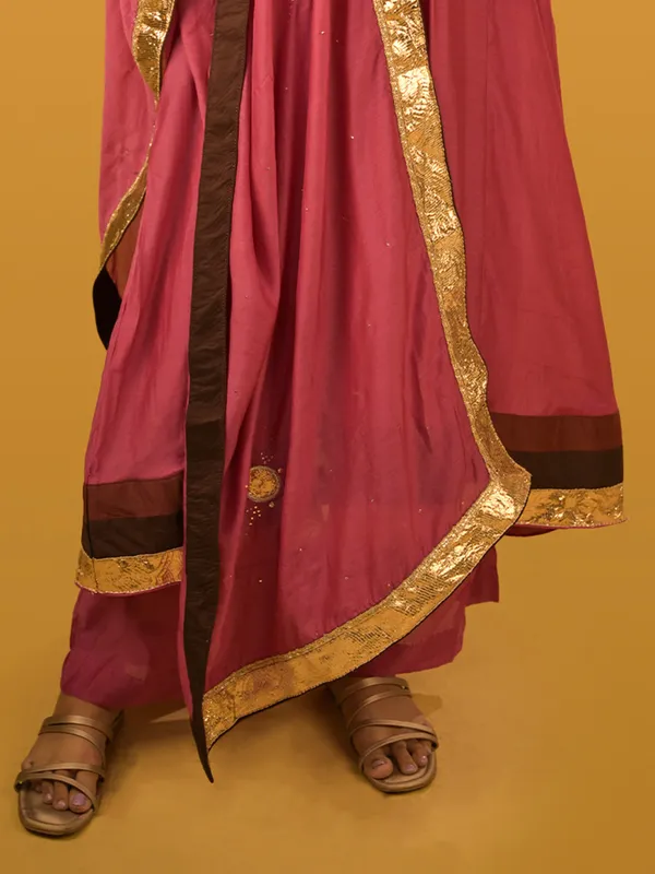Magenta modal silk festive wear palazzo suit