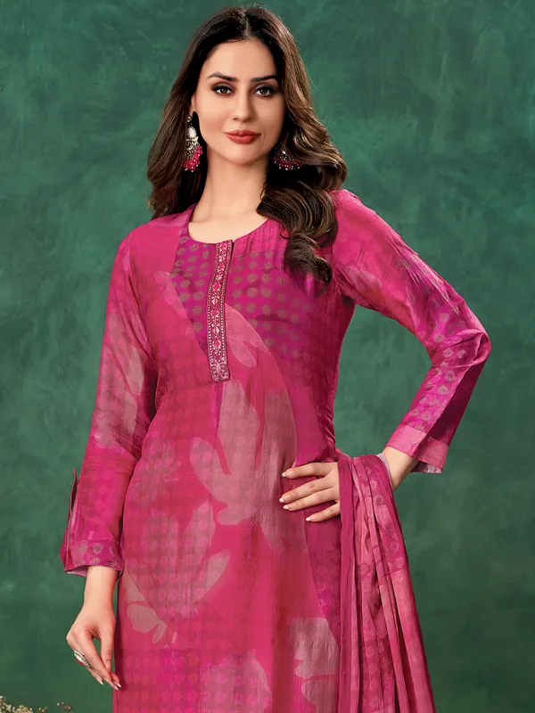 Magenta muslin peinted salwar suit