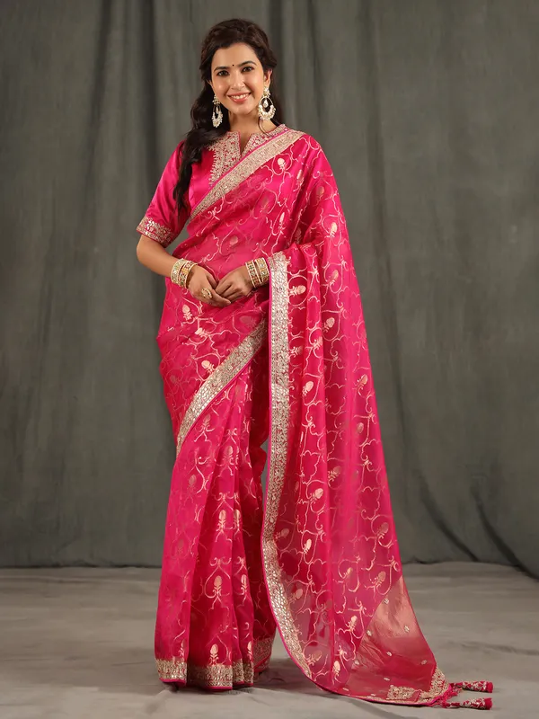 Magenta organza wedding saree