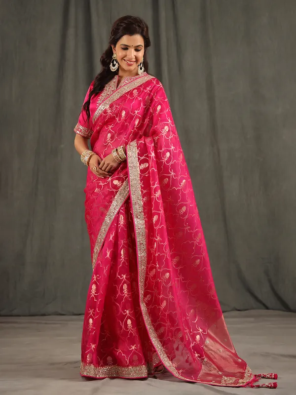 Magenta organza wedding saree