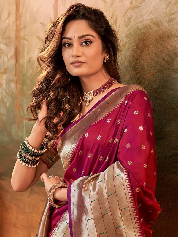 Magenta paithani silk saree for wedding