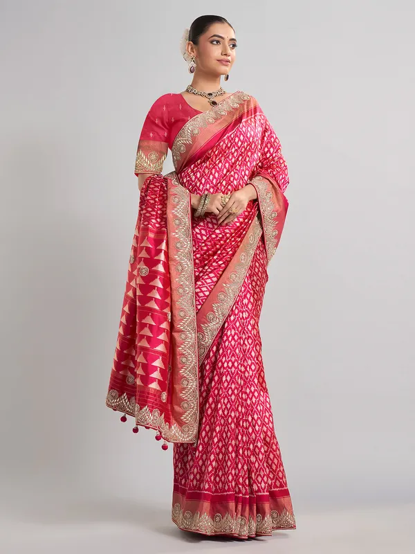 Magenta patola silk saree for wedding and festive wear