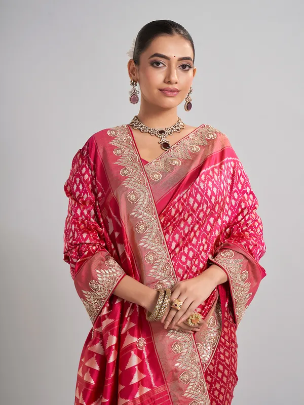 Magenta patola silk saree for wedding and festive wear
