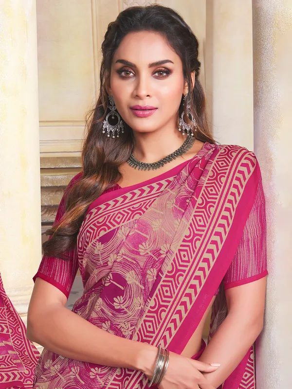 Magenta precious designer festive events crepe saree