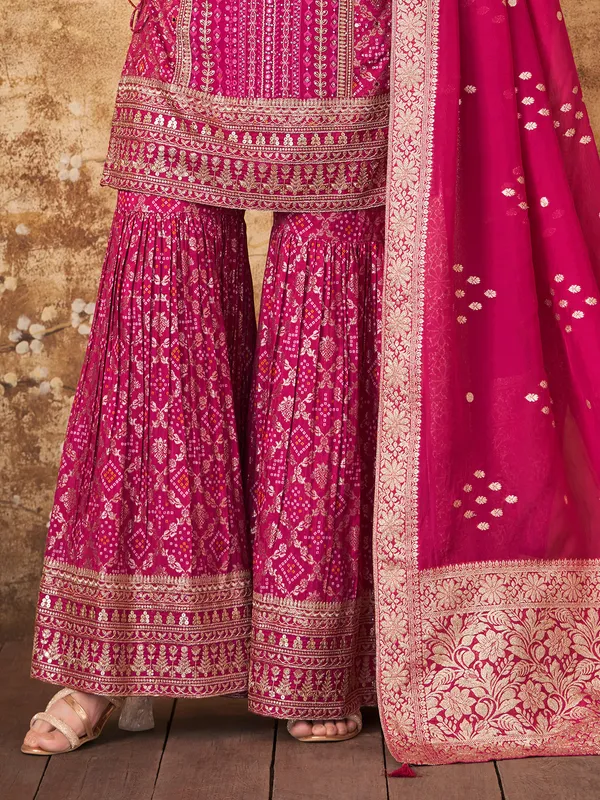 Magenta prinrted sharara suit