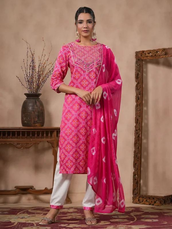 Magenta printed casual kurti set