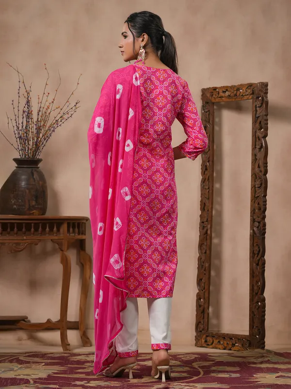 Magenta printed casual kurti set
