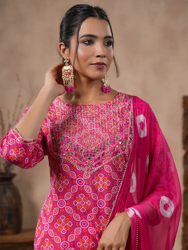 Magenta printed casual kurti set