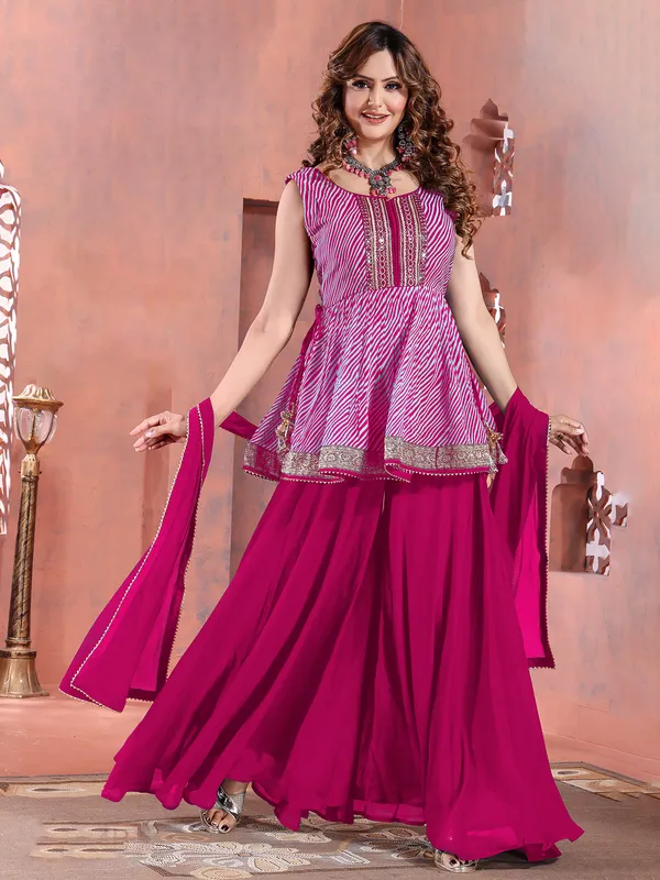 Magenta printed georgette festive palazzo suit