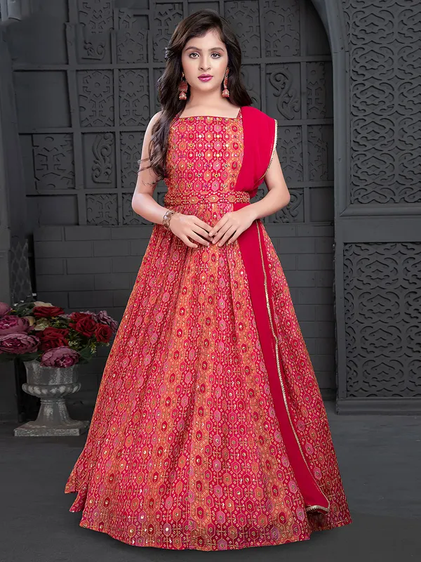 Magenta printed georgette gown
