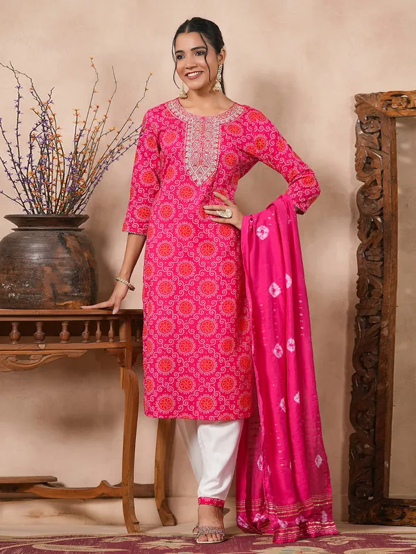 Magenta printed kurti set with dupatta
