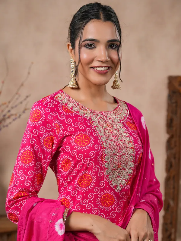 Magenta printed kurti set with dupatta