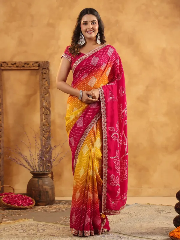 Magenta printed silk saree for wedding wear