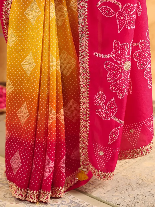 Magenta printed silk saree for wedding wear