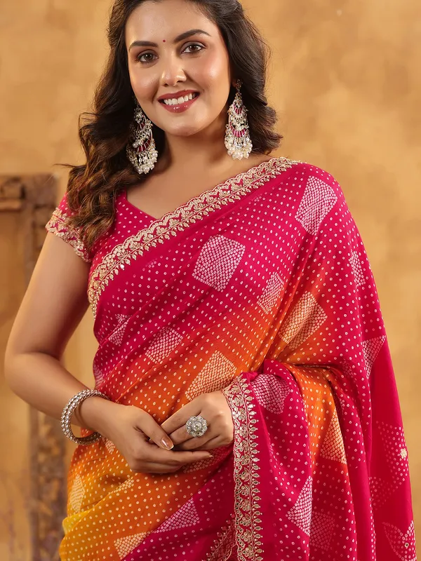 Magenta printed silk saree for wedding wear