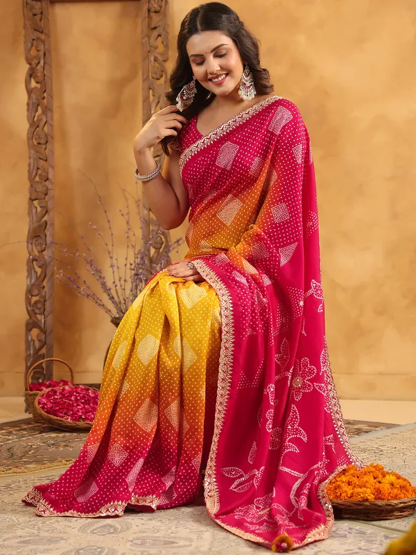 Magenta printed silk saree for wedding wear