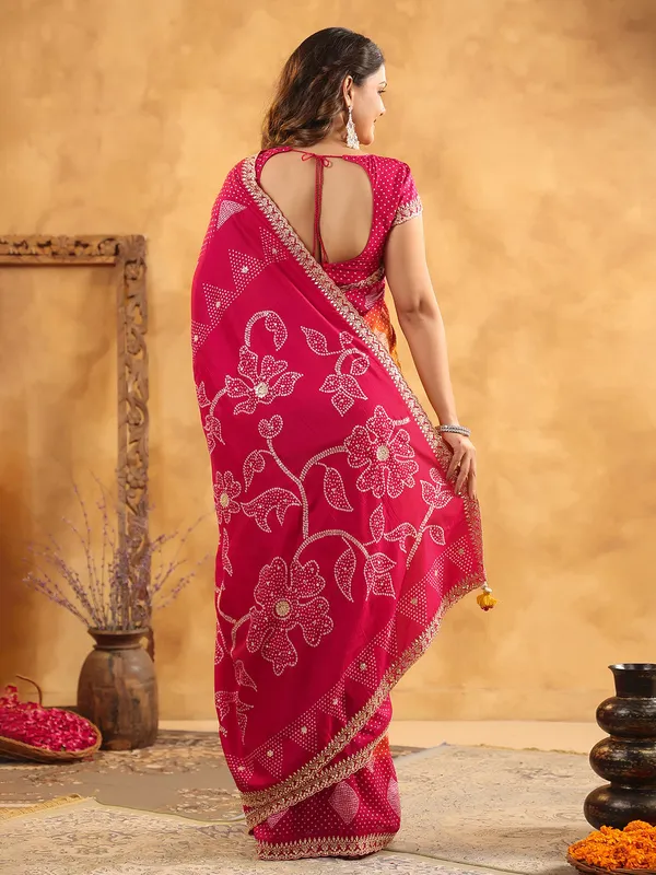 Magenta printed silk saree for wedding wear