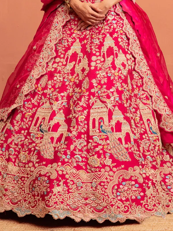 Magenta raw silk bridal lehenga choli with dupatta