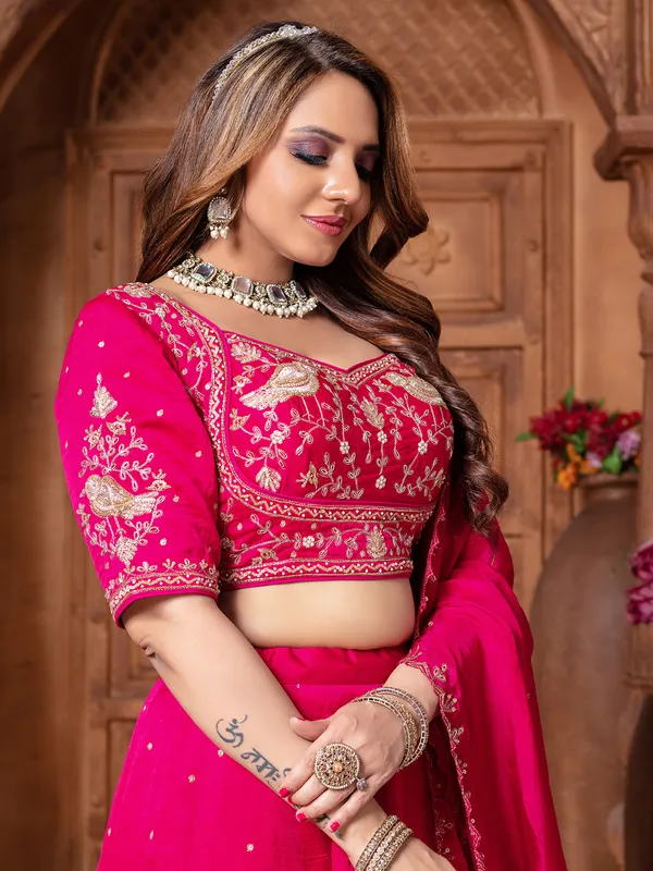 Magenta raw silk lehenga choli for wedding festivities