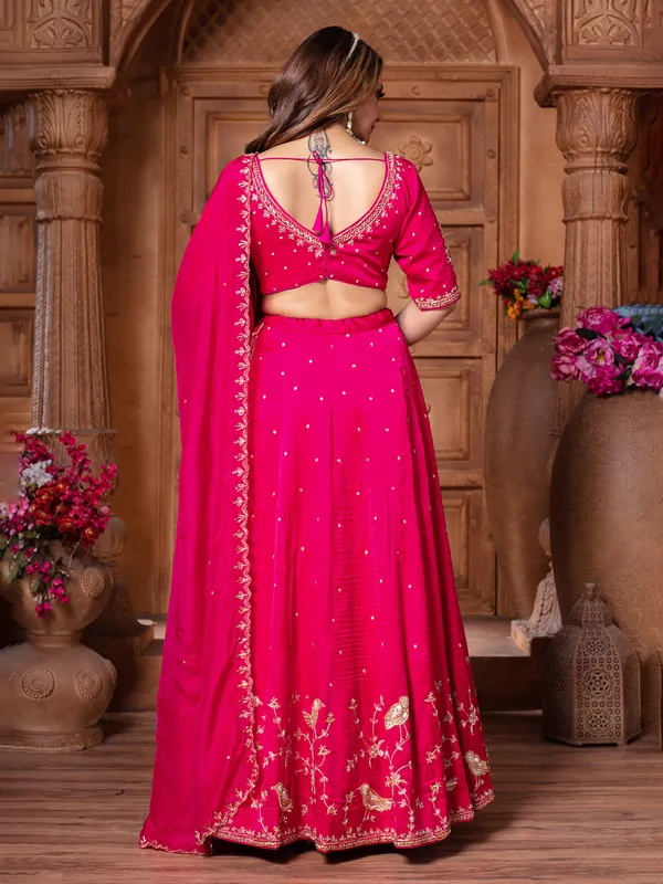 Magenta raw silk lehenga choli for wedding festivities