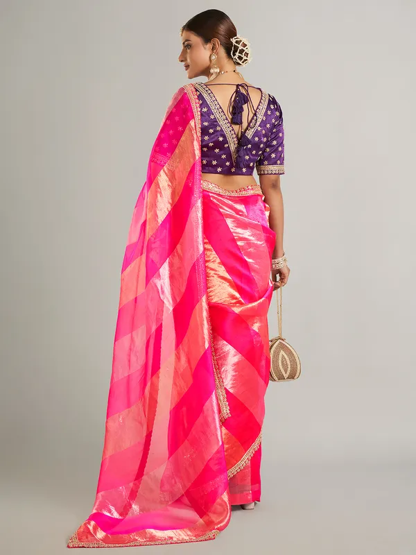 Magenta saree for wedding in tissue silk