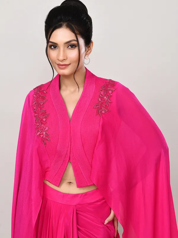 Magenta satin designer indo western suit