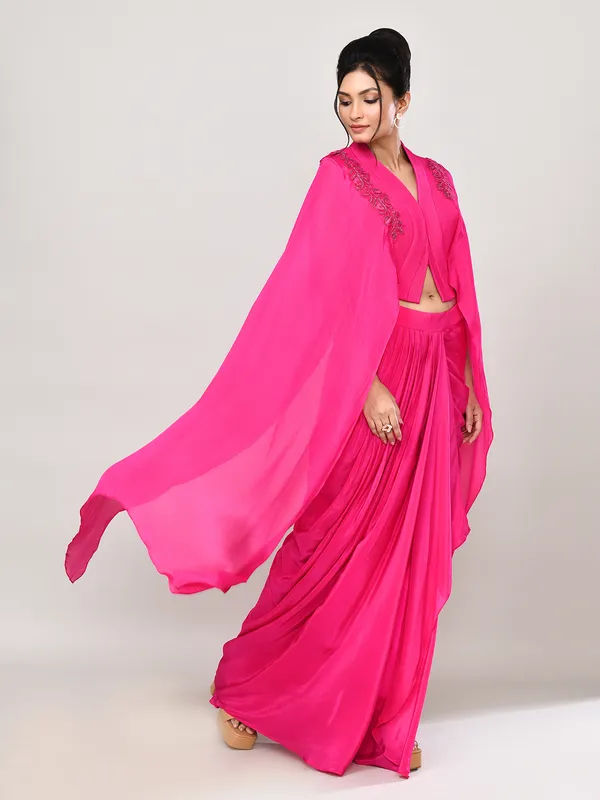 Magenta satin designer indo western suit