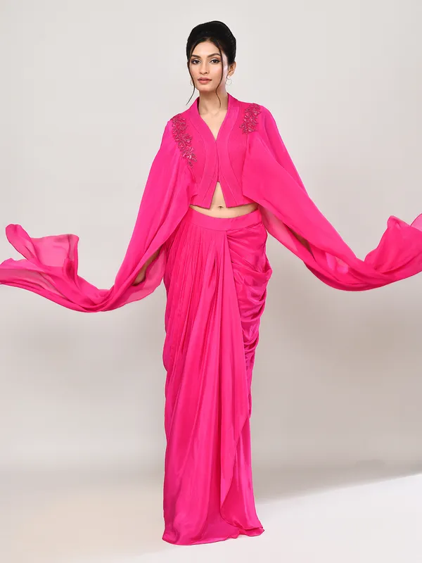 Magenta satin designer indo western suit