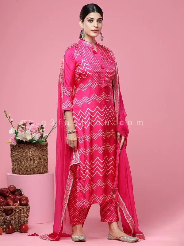 Magenta satin silk pant suit