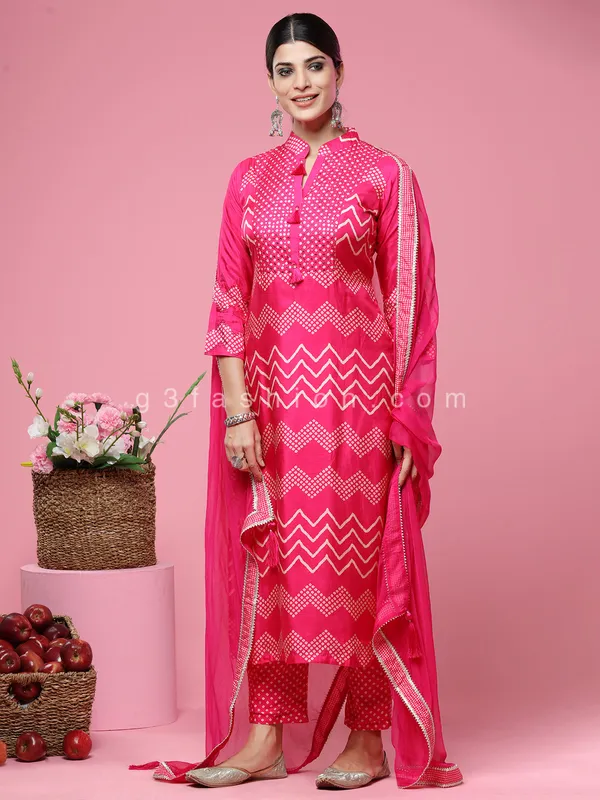 Magenta satin silk pant suit