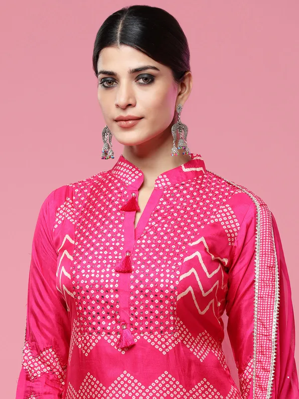 Magenta satin silk pant suit
