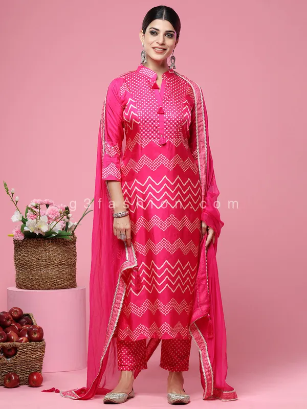 Magenta satin silk pant suit