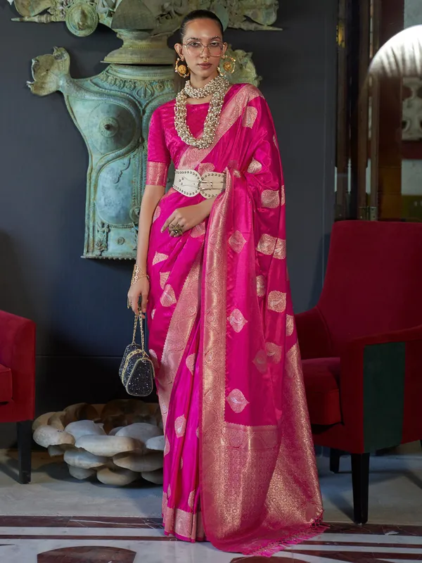 Magenta satin silk saree