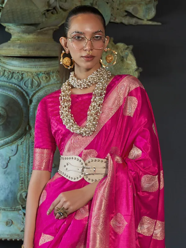 Magenta satin silk saree