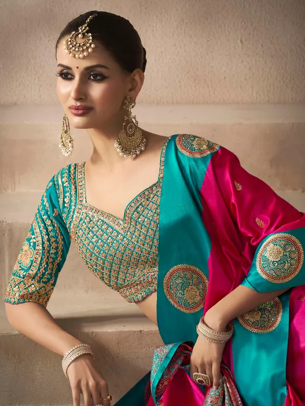 Magenta satin silk saree with elegant embellishments