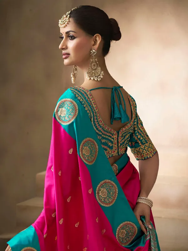 Magenta satin silk saree with elegant embellishments