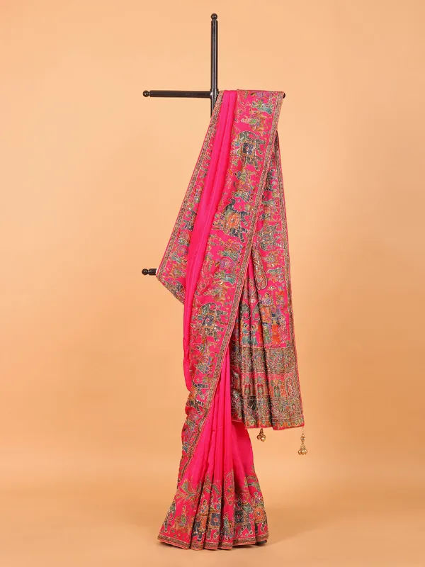 Magenta semi pashmina saree for wedding wear