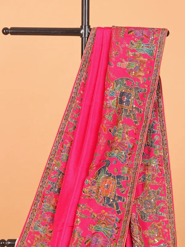 Magenta semi pashmina saree for wedding wear
