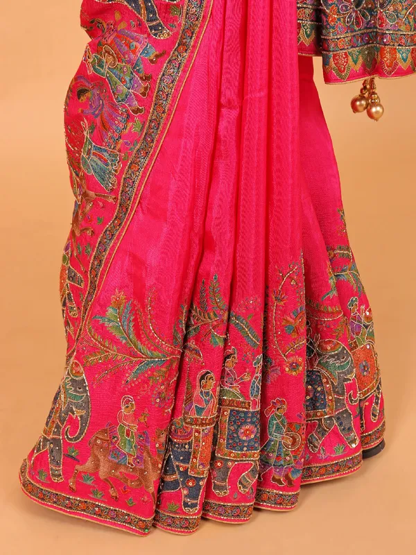 Magenta semi pashmina saree for wedding wear