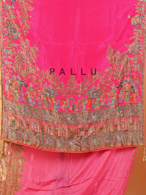 Magenta semi pashmina saree for wedding wear